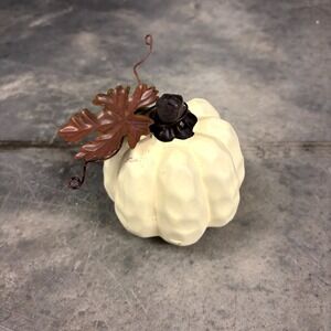 Small Cream Pumpkin Fall Harvest Decor Metal Leaf Accent Rustic Autumn Decoratio